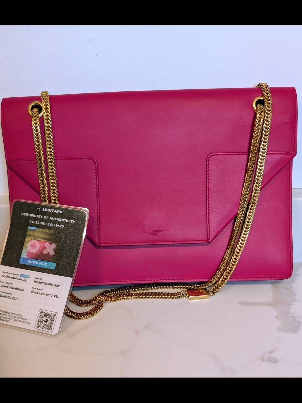 Yves Saint Laurent Pink Leather Shoulder Bag with Gold Chain